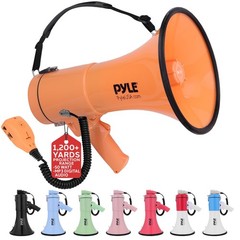 Pyle 50W Megaphone Bullhorn – Portable, Automatic Siren & Adjustable Orange