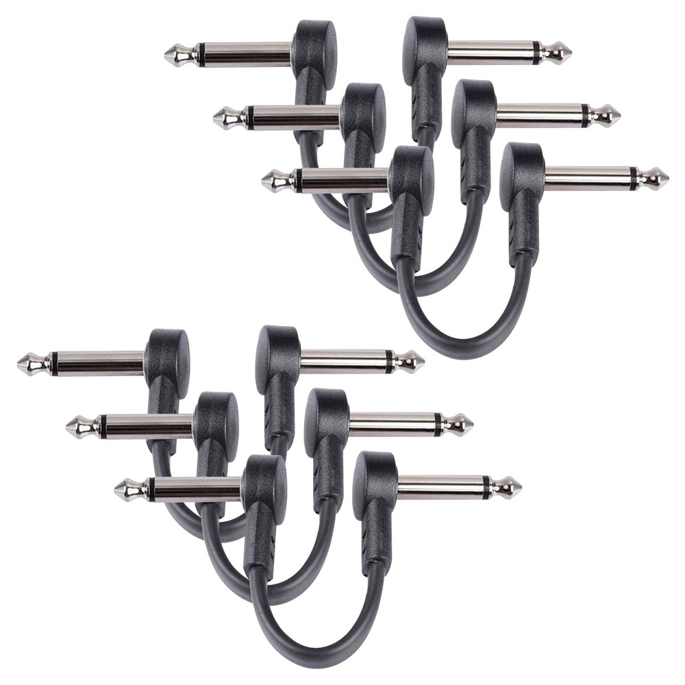 GOGHOST 4 Inch Guitar Patch Cables 6 Pack, 1/4″ TS Right Angle 4 Inch, Black