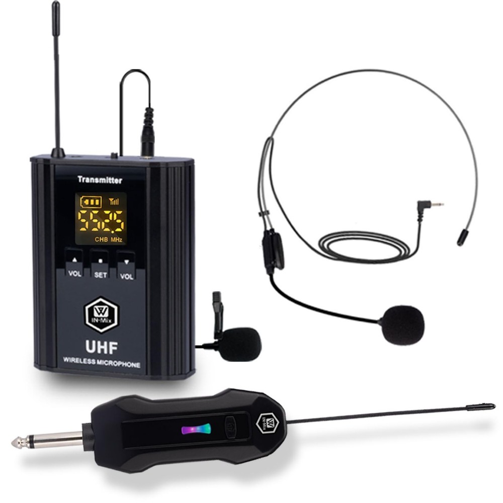 UHF Wireless Microphone System – 1-Pack with Headset & Lavalier Mics, 100ft R…