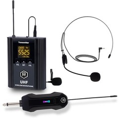 UHF Wireless Microphone System – 1-Pack with Headset & Lavalier Mics, 100ft R…