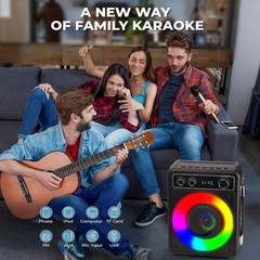 Karaoke Machine with 2 Wireless Mics, Bluetooth Speaker, TWS, USB, AUX