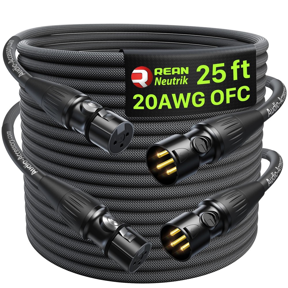 XLR Cables 25ft 2 Pack, 20 AWG, Kevlar-Reinforced Nylon Braided Microphone Ca…