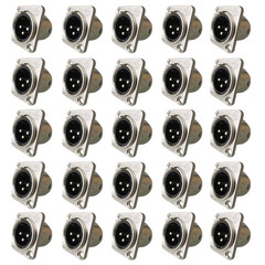 25Pcs XLR 3Pin Male Panel Mount Chassis Connector Nickel Plated Housing Silver