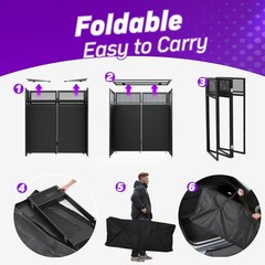 Foldable DJ Booth with Two Top Trays, Tool-Free Assembly, DJ Table with White…