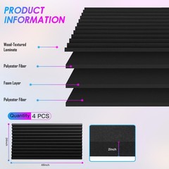 4 Pack Acoustic Foam Panels, 48 x 24 x 2″ Sound 48″ x 24″ x 2″, Black 4