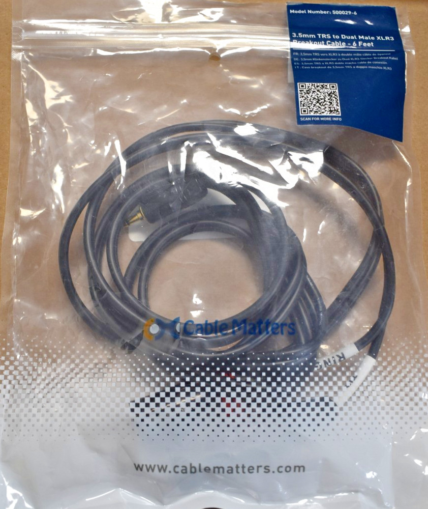 3.5mm Trs To dual Male Xlr3 Breakout Cable 6 Feet