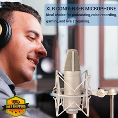 SUUNTOK Condenser XLR Microphone Kit Silver Shock Mount Studio