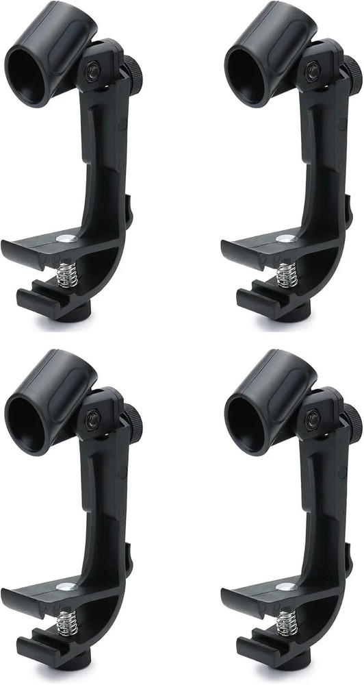 4-Pack Adjustable Drum Microphone Rim Mount Clips Snare Tom Mic Holder Black Set