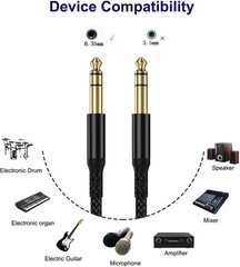1/4 Inch TRS Instrument Cable 10Ft 2-Pack,Straight 6.35Mm Male Jack Stereo Audio