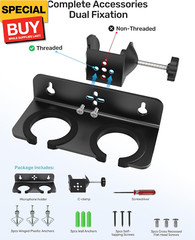 Multi Microphone Holder with Universal Clamp, Securely Holds 2 Wired or Wireless