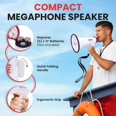 Pyle 40W Megaphone Bullhorn with 1400-Yard Range, Built-in 9X8X13, White