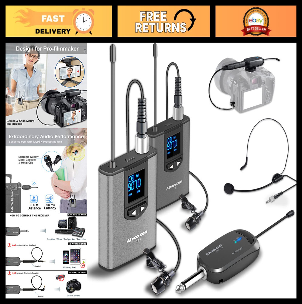 Dual Channel Wireless Lavalier Microphone System – Volume Control for iPhone, DS