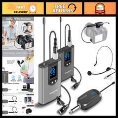 Dual Channel Wireless Lavalier Microphone System – Volume Control for iPhone, DS