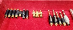 LOT OF 48x PIECES-40 ADAPTERS FOR SPEAKER CABLES-8 BANANAS-SPEAKON-XLR-1/4″-MORE