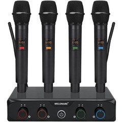 MELONARE 4-Channel Wireless Microphone System, UHF 4 Handheld Mics, Black