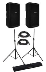 Samson RS110A 300W 10″ Powered Speaker Pair and Stand Bundle