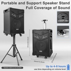 GTSK10-3 3-Way Portable Bluetooth PA Speaker System w/Wireless Mics – 10″ Kar…