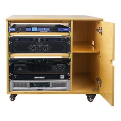 Sound Town 11U Plywood Studio Rack Slide-Out Trays Cabinet Golden Oak SDRK-CR11