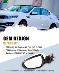 Left Driver Side Mirror for 2011-2013 Ki-A Optima SX/LX/EX (5 PINS), White Manua