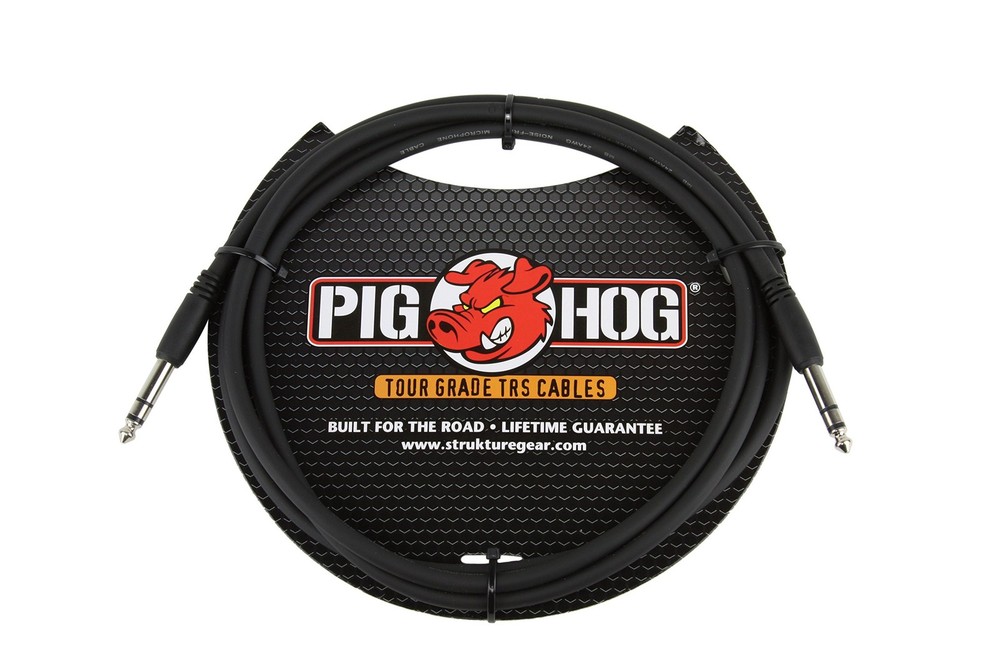 Pig Hog 6ft Balanced TRS Instrument Cable Quarter Inch to Quarter Inch 8mm Black