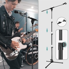 Microphone Stand Floor Foldable Mic Stand Heavy Duty Tripod Boom Arm with 2 S…