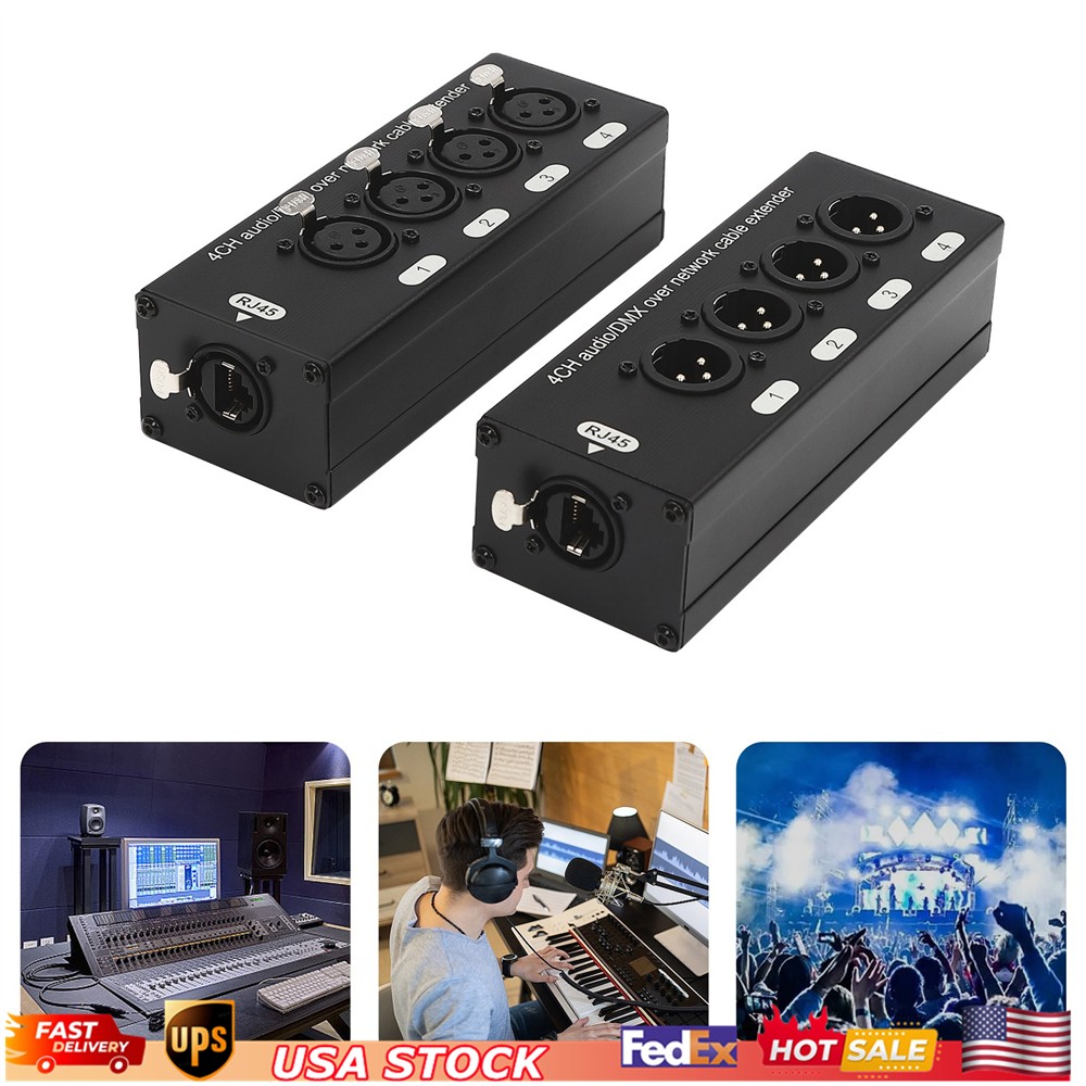 2Pcs 4 Channel Audio Network XLR Male Female to Single Ethercon Cable Extender