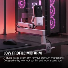 Sits Below Shoulder Line Wave Mic Arm LP White Low Profile Boom Arm Podcasting