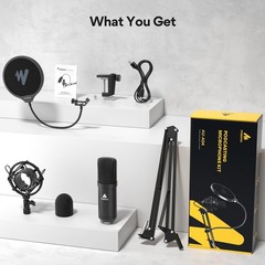 USB Microphone Kit 192kHz/24Bit Plug & Play Cardioid Mic for PC, Podcast, YouTub