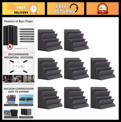 8 Pack Acoustic Foam Bass Traps – 8″x8″x12″ High Density Fire-Proof Studio Panel