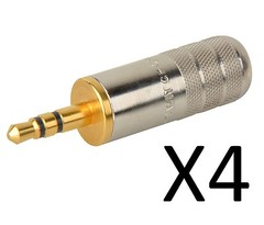 (4 Pack) Switchcraft 35HDNAU 3.5mm Stereo Plug with Nickel Handle & Gold Finger