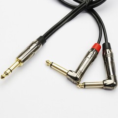 TRS 1/4 Male to Dual TS 1/4 Male Right Angle Stereo Breakout Splitter Y Cable