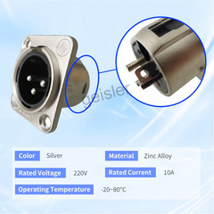 XLR 3Pin Female &Male Panel Mount Chassis Connector Nickel Plated Housing silver