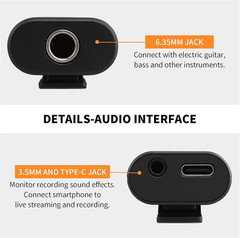 JOYO Guitar Audio Interface for Phone, Direct Monitoring with 6.35Mm Input & 3.5