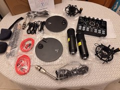 Podcast Equipment Bundle for 2, Audio Mixer with 8GB Memory Card and Dynamic Mic