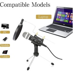 Condenser Microphone Recording 3.5mm Plug&Play for Mac PC Android Gaming Black