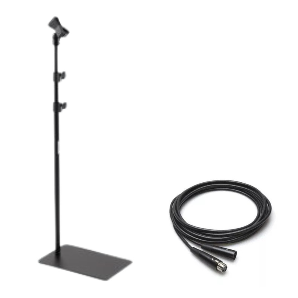 Mic Stand Flat-Base Weighted + 25ft Economy XLR Microphone Cable Vocal Bundle
