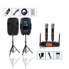 Dual 12″ 2000W Powered PA Speakers Adjust Height Stands 2CH Handheld Microphone