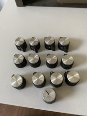 Lot Of 13 VTG Fluted Black Plastic Aluminum Knobs 1/4” Shaft Set Screw Volume