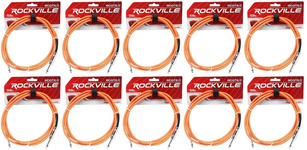 10 Rockville RCGT6.0O 6′ 1/4″ TS to 1/4“ TS Guitar/Instrument Cable