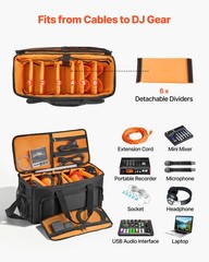 VEVOR Rolling DJ Cable Bag 1680D Padded DJ File Gig Bag with Wheels 6 Divider