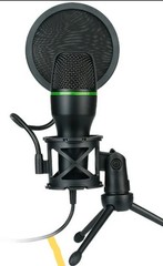 USB & 3.5mm Wired Condenser Microphone with Shock Mount Tripod Stand, Black