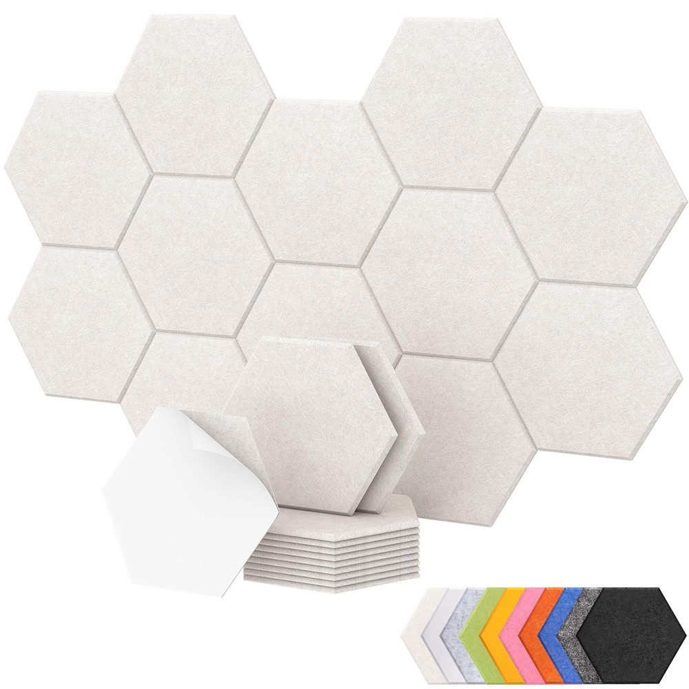 12 Pack High Density Hexagon Acoustic Panels, TONOR 12 pack, Beige