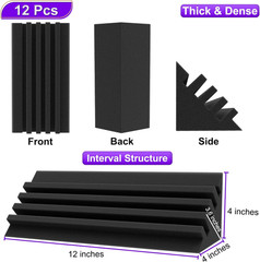 Troystudio Bass Traps – 12 Pcs 4 X 4 X 12 Inches Dense Thick Studio Bass Foam Co