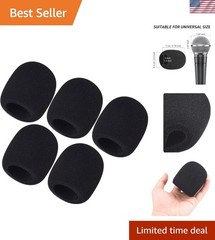 Black Foam Mic Windscreens – 5 Pack for Karaoke & Interviews, 2.9 x 2.5 Inches