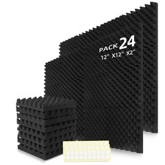 24 Pack Sound Absorbing Foam Panels 12″x12″ High Density Fire Resistant Acoustic