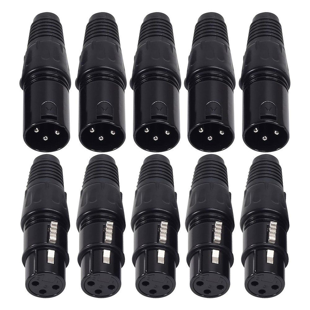 10pcs 3 Pin XLR Audio Jack Microphone Connector – 5 Male and 5 Female XLR Con…