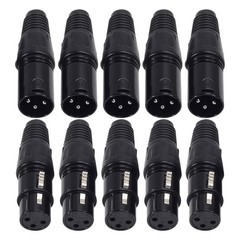 10pcs 3 Pin XLR Audio Jack Microphone Connector – 5 Male and 5 Female XLR Con…
