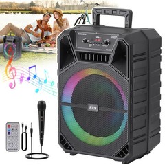 12″ Portable Wireless Bluetooth Party Speaker with Wired Microphone & LED Lights