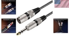 30ft XLR Male to 1/4″ TRS Cable, Nylon Braided, Pure Copper