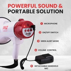 Pyle 40W Megaphone Bullhorn with 1400-Yard Range, Built-in 9X8X13, White